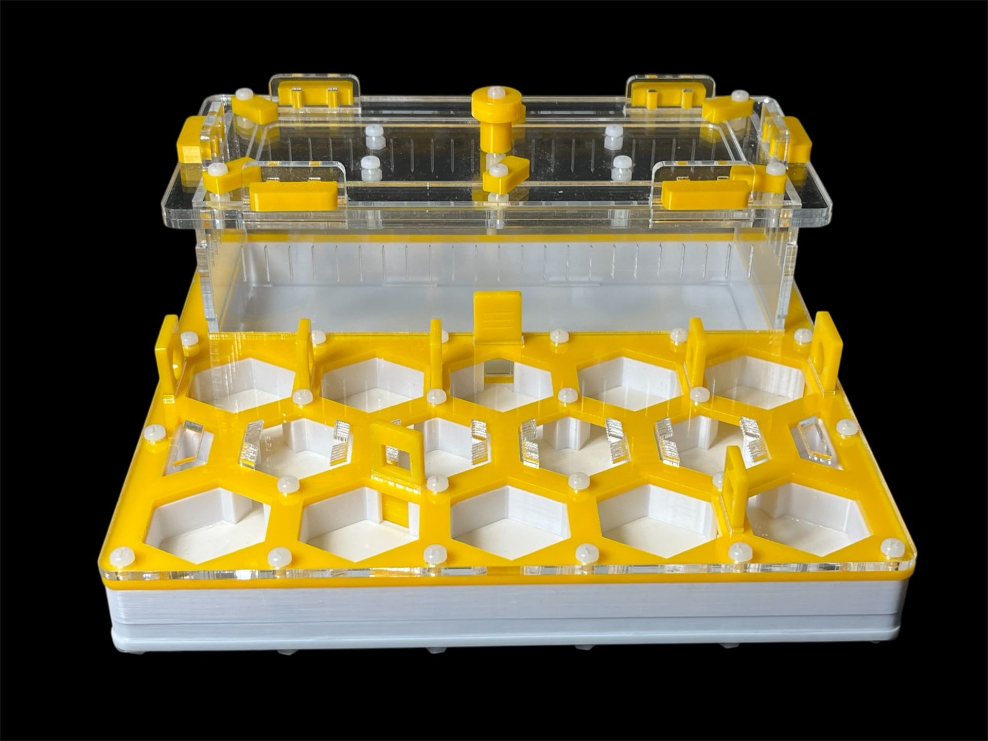 Ферма для мурах жовта Соти 200х200мм з повним гіпсом г23. Захист від втечі, 5 секцій
