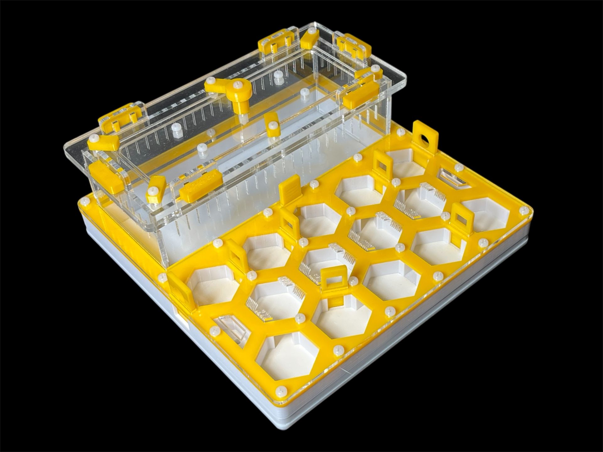 Ферма для мурах жовта Соти 200х200мм з повним гіпсом г23. Захист від втечі, 5 секцій