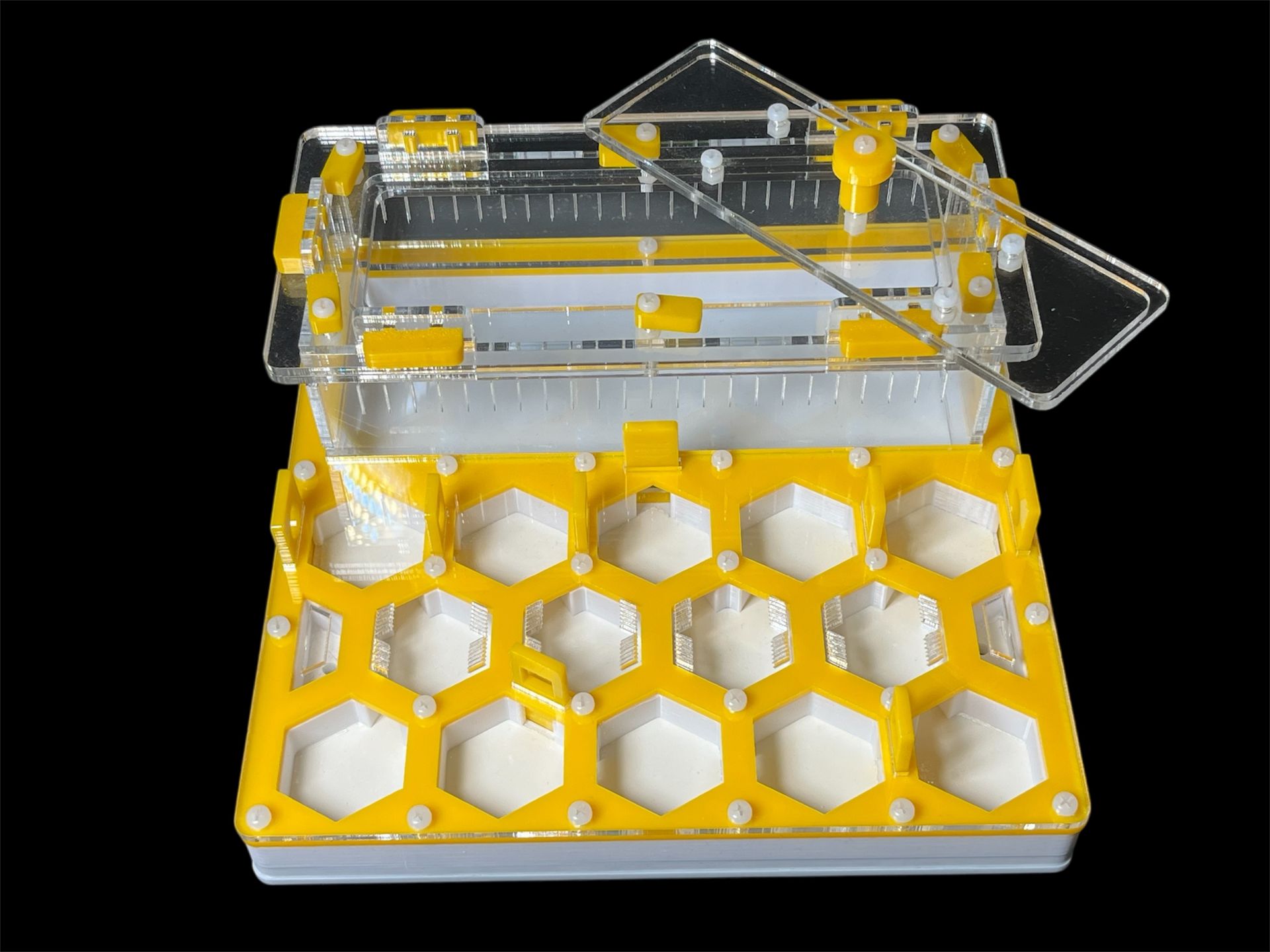 Ферма для мурах жовта Соти 200х200мм з повним гіпсом г23. Захист від втечі, 5 секцій